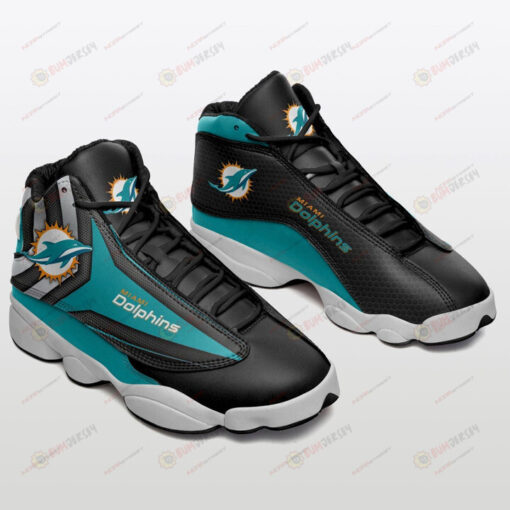 Miami Dolphins Air Jordan 13 Shoes Sneakers In Black And Turquoise