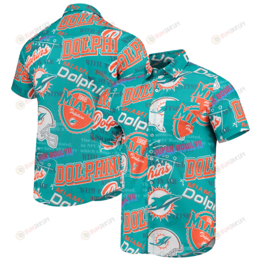 Miami Dolphins Aqua Thematic Button-Up Hawaiian Shirt