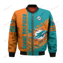 Miami Dolphins Bomber Jacket 3D Printed Logo Pattern In Team Colours