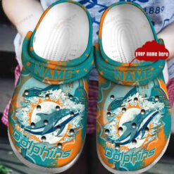 Miami Dolphins Custom Name Crocs Crocband Clog Comfortable Water Shoes - AOP Clog