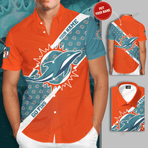 Miami Dolphins Custom Name Curved Hawaiian Shirt In Orange