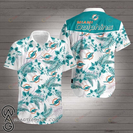 Miami Dolphins Floral Curved Hawaiian Shirt In White Green