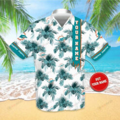 Miami Dolphins Floral Pattern Custom Name Hawaiian Shirt In White And Teal