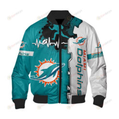 Miami Dolphins Heart ECG Line Pattern Bomber Jacket - Aqua/ White