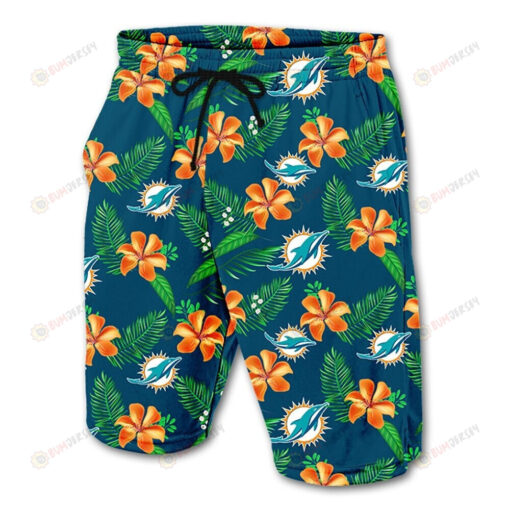 Miami Dolphins Leaf & Floral Pattern Hawaiian Summer Shorts Men Shorts In Blue - Print Shorts