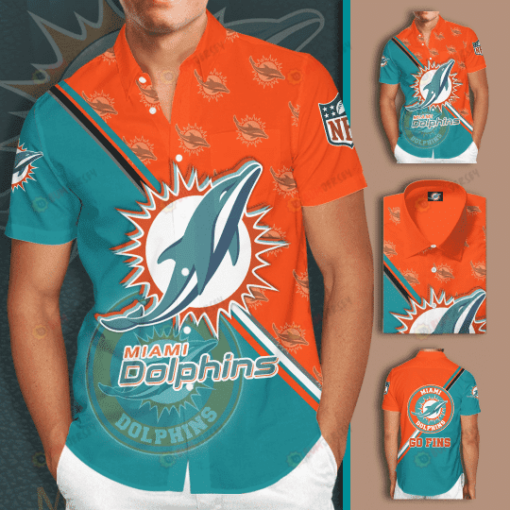 Miami Dolphins Logo Curved Hawaiian Shirt In Orange