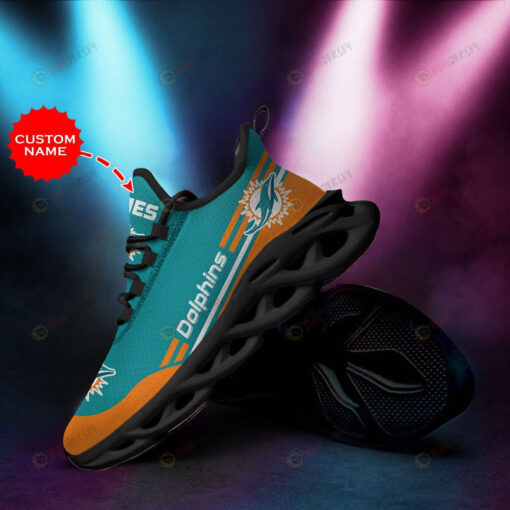 Miami Dolphins Logo Custom Name 3D Max Soul Sneaker Shoes In Orange Teal