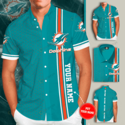 Miami Dolphins Logo Custom Name Curved Hawaiian Shirt In Teal