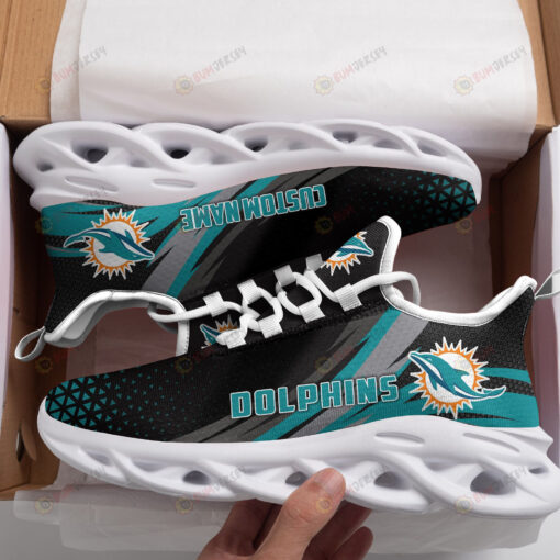 Miami Dolphins Logo Custom Name Pattern 3D Max Soul Sneaker Shoes In Black