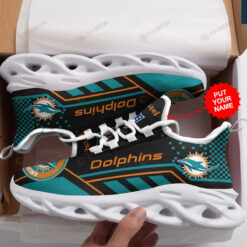 Miami Dolphins Logo Custom Name Pattern 3D Max Soul Sneaker Shoes In Black And Turquoise