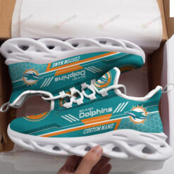 Miami Dolphins Logo Custom Name Pattern 3D Max Soul Sneaker Shoes In Turquoise