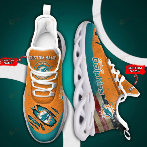 Miami Dolphins Logo Flag Pattern Custom Name 3D Max Soul Sneaker Shoes