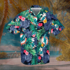 Miami Dolphins Logo Hawaiian Shirt With Floral And Leaves Pattern