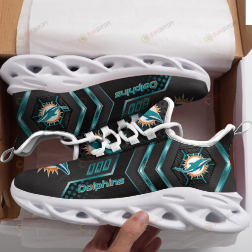 Miami Dolphins Logo In Black Custom Name 3D Max Soul Sneaker Shoes