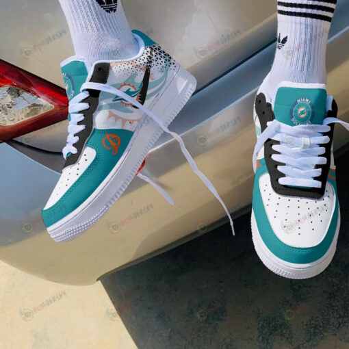 Miami Dolphins Logo Pattern Air Force 1 Printed In Aqua Orange