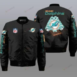 Miami Dolphins Logo Pattern Bomber Jacket - Black
