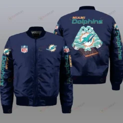Miami Dolphins Logo Pattern Bomber Jacket - Navy Blue