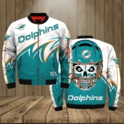 Miami Dolphins Logo Pattern Bomber Jacket - White And Teal