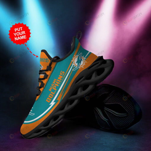 Miami Dolphins Logo Pattern Custom Name 3D Max Soul Sneaker Shoes In Orange Aqua