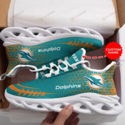 Miami Dolphins Logo Pattern Custom Name 3D Max Soul Sneaker Shoes In Turquoise