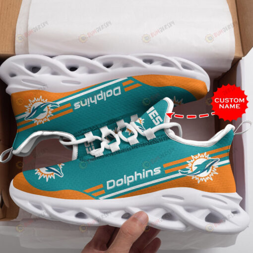 Miami Dolphins Logo Pattern Custom Name 3D Max Soul Sneaker Shoes In Turquoise And Orange