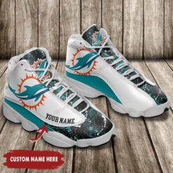 Miami Dolphins Logo Splatter Pattern Custom Name Air Jordan 13 Shoes Sneakers