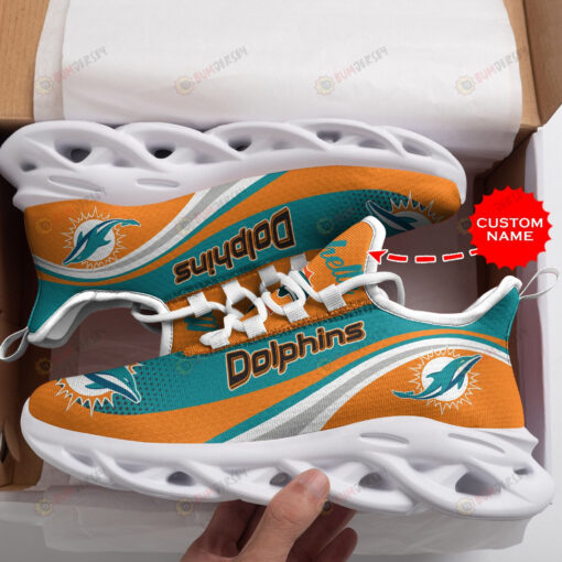 Miami Dolphins Logo Stripe Pattern Custom Name 3D Max Soul Sneaker Shoes In Turquoise And Orange