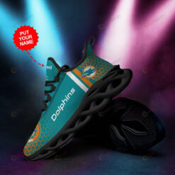 Miami Dolphins Logo Triangle Pattern Custom Name 3D Max Soul Sneaker Shoes In Aqua