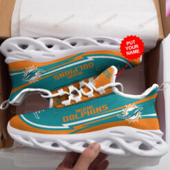 Miami Dolphins Logo With Stripe Pattern Custom Name 3D Max Soul Sneaker Shoes