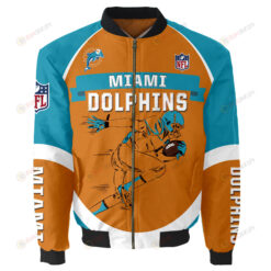 Miami Dolphins Players Running Pattern Bomber Jacket - Orange And Blue