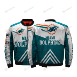 Miami Dolphins Team Logo Pattern Bomber Jacket - Blue And White