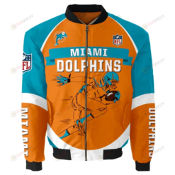 Miami Dolphins Team Logo Pattern Bomber Jacket - Orange