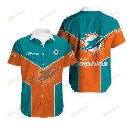 Miami Dolphins Turquoise Orange Curved Hawaiian Shirt