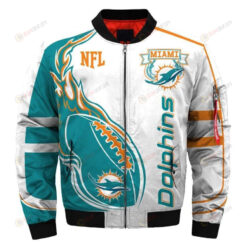 Miami Dolphins Wings Skull Pattern Bomber Jacket - White And Teal Color