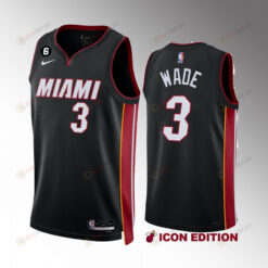Miami Heat 2022-23 Dwyane Wade 3 Icon Edition Black Jersey NO.6 Patch