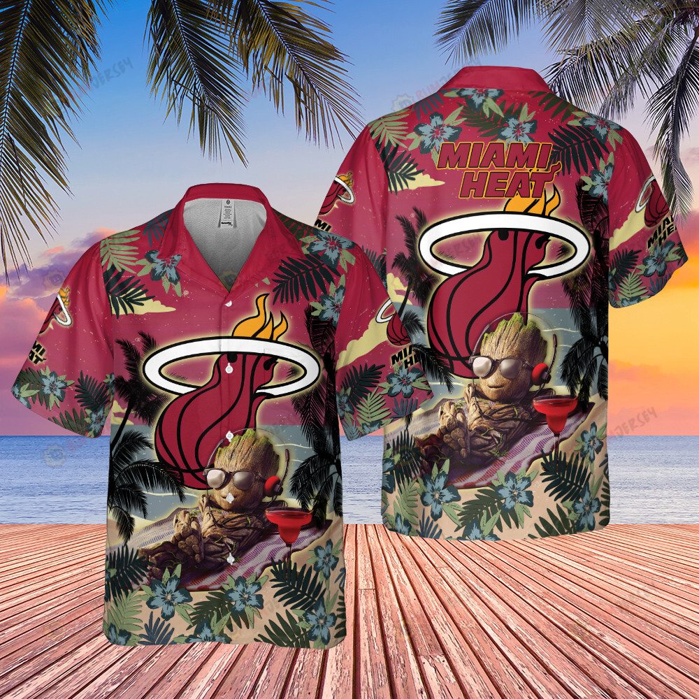 Miami Heat Summer With Baby Groot National Basketball Association 2023 AOP Hawaiian Shirt SH1SF