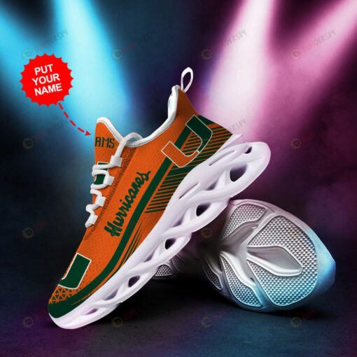 Miami Hurricanes Custom Name 3D Max Soul Sneaker Shoes In Orange Green