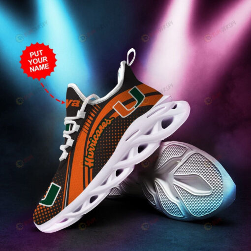 Miami Hurricanes Custom Name Curved Pattern 3D Max Soul Sneaker Shoes