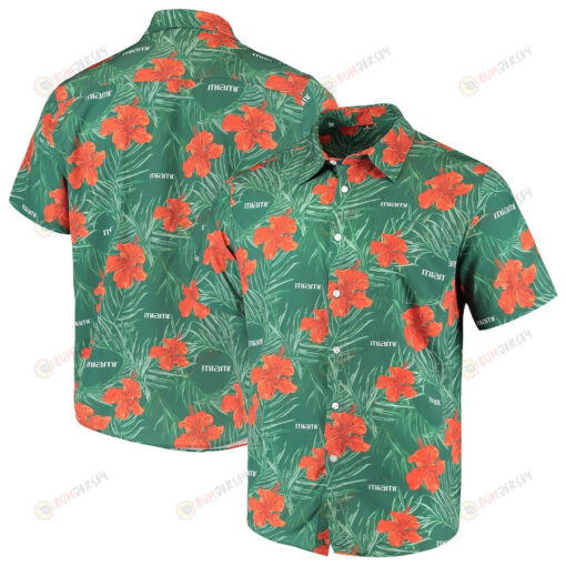 Miami Hurricanes Green Floral Button-Up Hawaiian Shirt