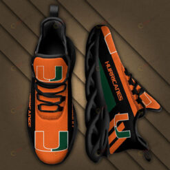 Miami Hurricanes Green Stripe Pattern 3D Max Soul Sneaker Shoes In Orange