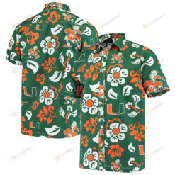 Miami Hurricanes Green Team Floral Button-Up Hawaiian Shirt