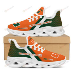 Miami Hurricanes Logo Custom Name 3D Max Soul Sneaker Shoes In Green Orange