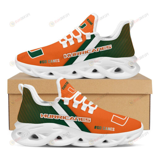 Miami Hurricanes Logo Custom Name 3D Max Soul Sneaker Shoes In Green Orange