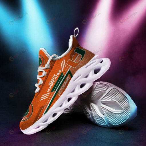 Miami Hurricanes Logo Custom Name 3D Max Soul Sneaker Shoes In Orange