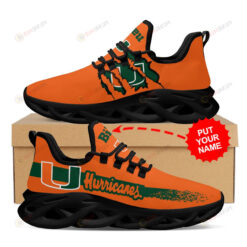 Miami Hurricanes Logo Custom Name Orange 3D Max Soul Sneaker Shoes