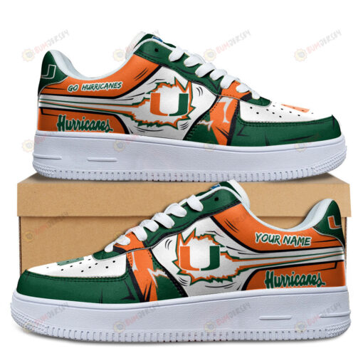 Miami Hurricanes Logo Pattern Custom Name Air Force 1 Printed