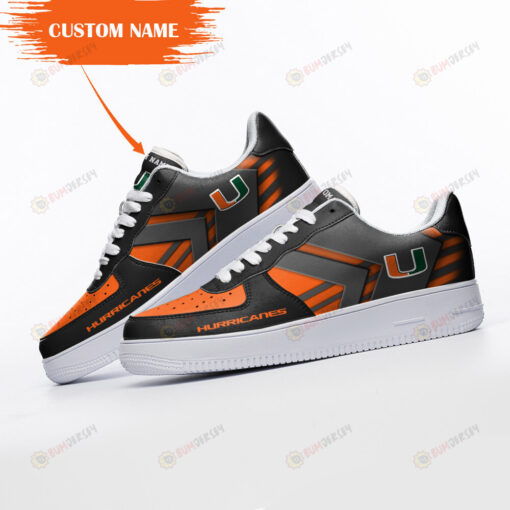 Miami Hurricanes Logo Pattern Custom Name Air Force 1 Printed In Orange Black