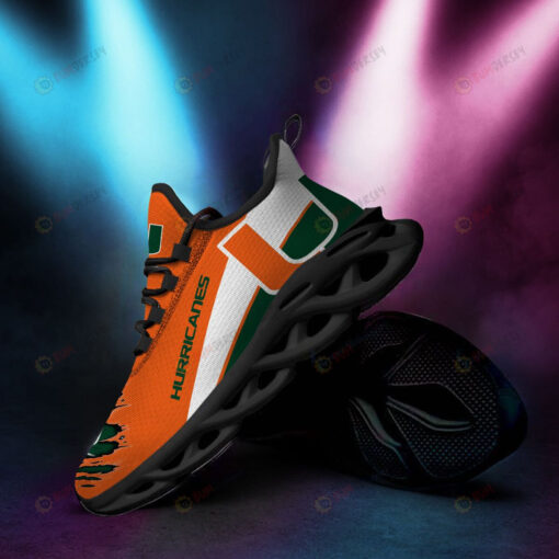 Miami Hurricanes Logo Torn Pattern 3D Max Soul Sneaker Shoes In Orange