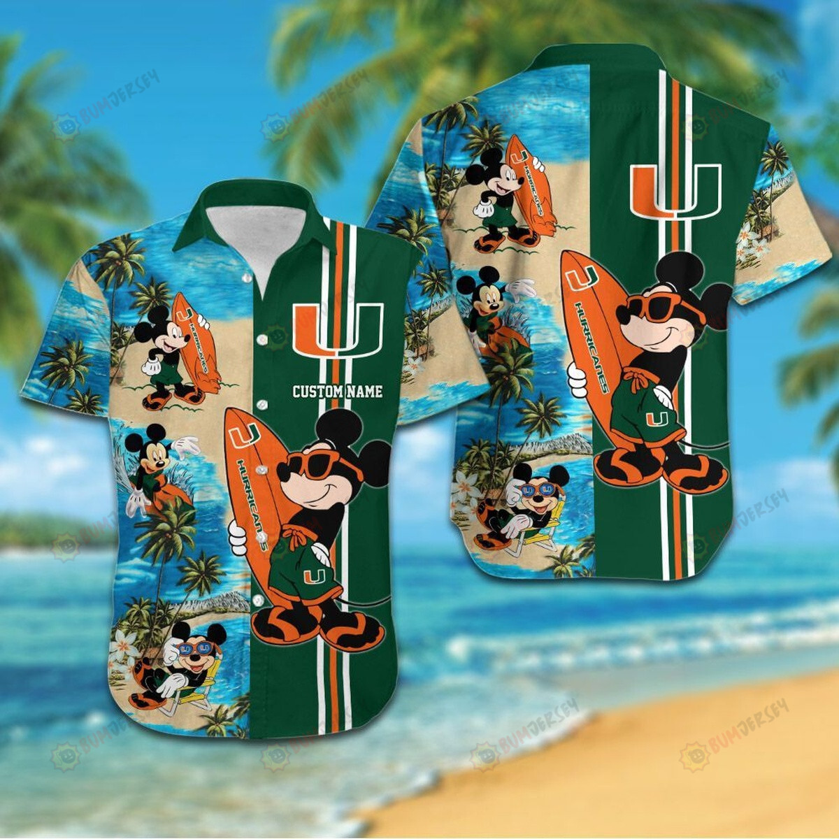 Miami Hurricanes Mickey Custom Name Summer 3D Printed Hawaiian Shirt