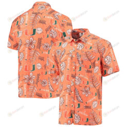 Miami Hurricanes Orange Vintage Floral Button-Up Hawaiian Shirt